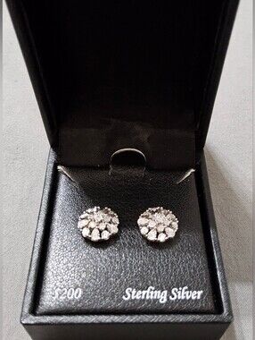 Diamond Flower Burst Stud Earrings (1/10 ct. t.w.) in Sterling Silver,